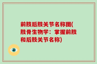 前肢后肢关节名称图(肢骨生物学：掌握前肢和后肢关节名称)