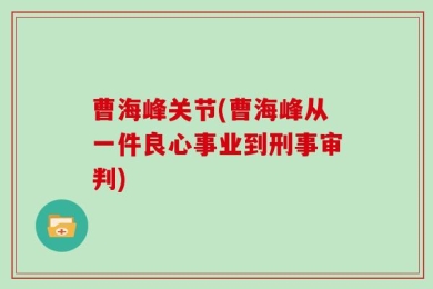 曹海峰关节(曹海峰从一件良心事业到刑事审判)