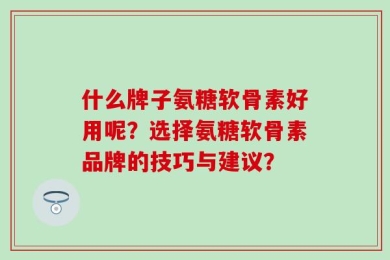 什么牌子氨糖软骨素好用呢？选择氨糖软骨素品牌的技巧与建议？