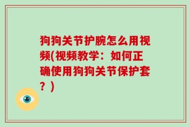 狗狗关节护腕怎么用视频(视频教学：如何正确使用狗狗关节保护套？)