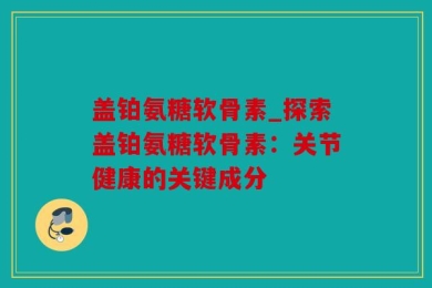 盖铂氨糖软骨素_探索盖铂氨糖软骨素：关节健康的关键成分
