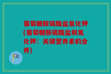 葡萄糖胺硫酸盐氯化钾(葡萄糖胺硫酸盐和氯化钾：关键营养素的合并)