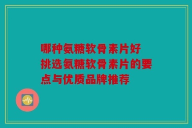 哪种氨糖软骨素片好 挑选氨糖软骨素片的要点与优质品牌推荐