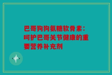 巴哥狗狗氨糖软骨素：呵护巴哥关节健康的重要营养补充剂