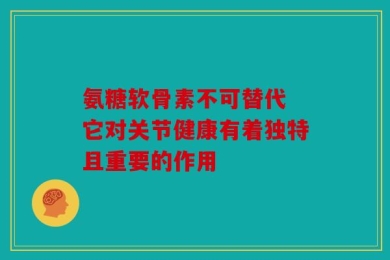 氨糖软骨素不可替代 它对关节健康有着独特且重要的作用