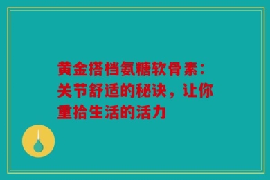 黄金搭档氨糖软骨素：关节舒适的秘诀，让你重拾生活的活力
