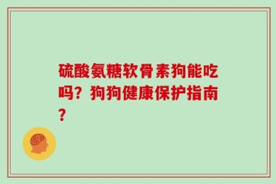 硫酸氨糖软骨素狗能吃吗？狗狗健康保护指南？