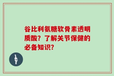 谷比利氨糖软骨素透明质酸？了解关节保健的必备知识？
