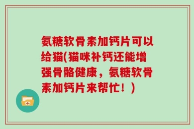 氨糖软骨素加钙片可以给猫(猫咪补钙还能增强骨骼健康，氨糖软骨素加钙片来帮忙！)