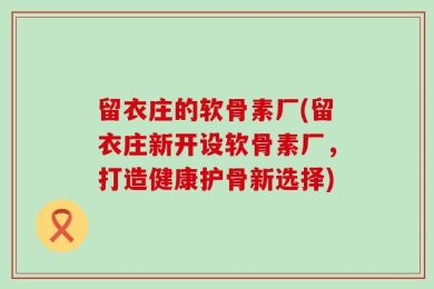 留衣庄的软骨素厂(留衣庄新开设软骨素厂，打造健康护骨新选择)