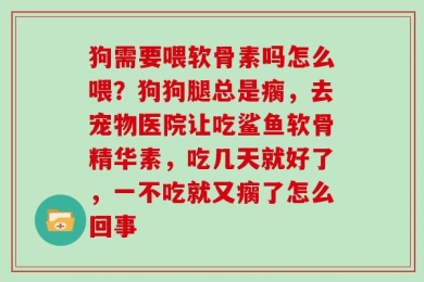 狗需要喂软骨素吗怎么喂？狗狗腿总是瘸，去宠物医院让吃鲨鱼软骨精华素，吃几天就好了，一不吃就又瘸了怎么回事