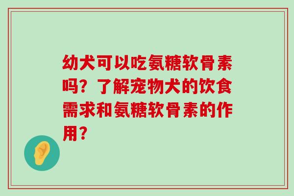 幼犬可以吃氨糖软骨素吗？了解宠物犬的饮食需求和氨糖软骨素的作用？
