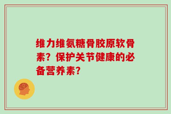 维力维氨糖骨胶原软骨素？保护关节健康的必备营养素？