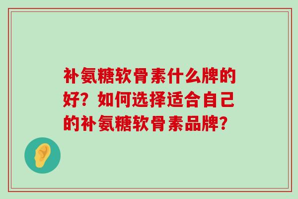 补氨糖软骨素什么牌的好?如何选择适合自己的补氨糖软骨素品牌? 补氨糖软骨素什么牌的好?如何选择适合自己的补氨糖软骨素品牌?