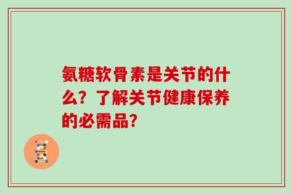 氨糖软骨素是关节的什么？了解关节健康保养的必需品？