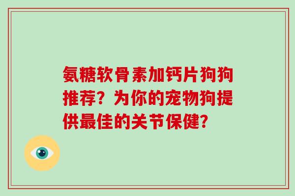 氨糖软骨素加钙片狗狗推荐?为你的宠物狗提供佳的关节保健? 氨糖软骨素加钙片狗狗推荐?为你的宠物狗提供佳的关节保健?
