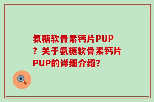 氨糖软骨素钙片PUP？关于氨糖软骨素钙片PUP的详细介绍？