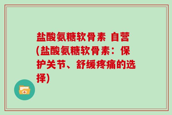 盐酸氨糖软骨素 自营(盐酸氨糖软骨素:保护关节、舒缓的选择) 盐酸氨糖软骨素 自营(盐酸氨糖软骨素:保护关节、舒缓的选择)