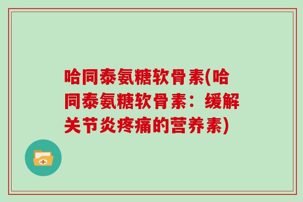 哈同泰氨糖软骨素(哈同泰氨糖软骨素：缓解的营养素)
