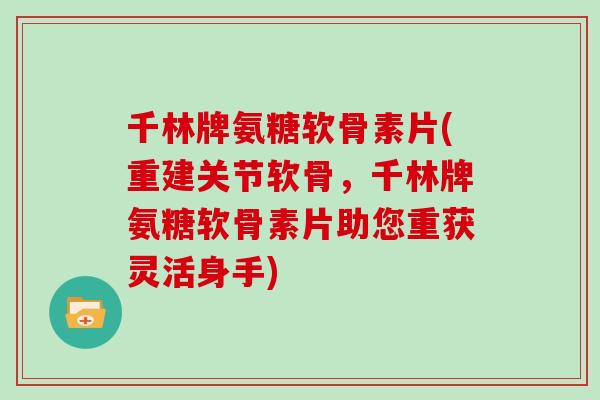 千林牌氨糖软骨素片(重建关节软骨,千林牌氨糖软骨素片助您重获灵活身手) 千林牌氨糖软骨素片(重建关节软骨,千林牌氨糖软骨素片助您重获灵活身手)