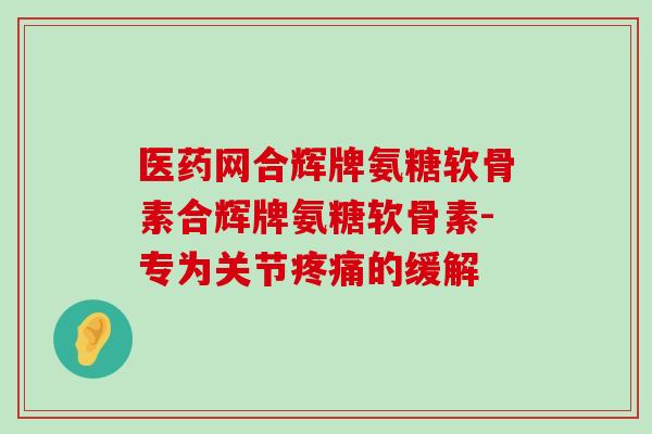 医药网合辉牌氨糖软骨素合辉牌氨糖软骨素-专为关节的缓解