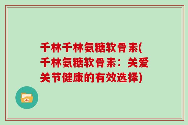 千林千林氨糖软骨素(千林氨糖软骨素：关爱关节健康的有效选择)