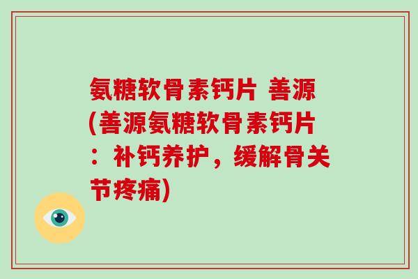 氨糖软骨素钙片 善源(善源氨糖软骨素钙片:补钙养护,缓解骨关节) 氨糖软骨素钙片 善源(善源氨糖软骨素钙片:补钙养护,缓解骨关节)