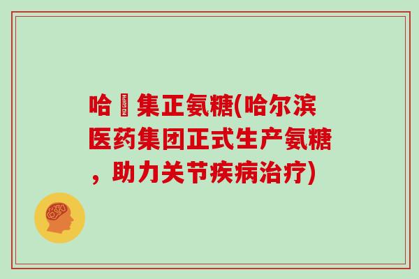 哈醫集正氨糖(哈尔滨医药集团正式生产氨糖，助力关节)