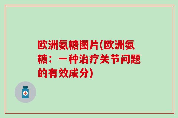 欧洲氨糖图片(欧洲氨糖:一种关节问题的有效成分) 欧洲氨糖图片(欧洲氨糖:一种关节问题的有效成分)