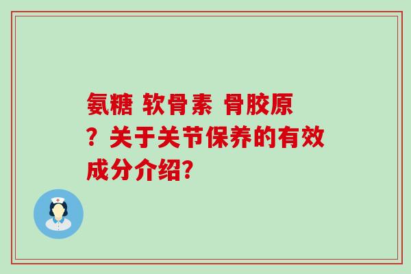 氨糖 软骨素 骨胶原？关于关节保养的有效成分介绍？