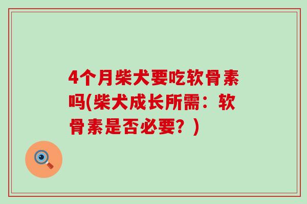 4个月柴犬要吃软骨素吗(柴犬成长所需：软骨素是否必要？)