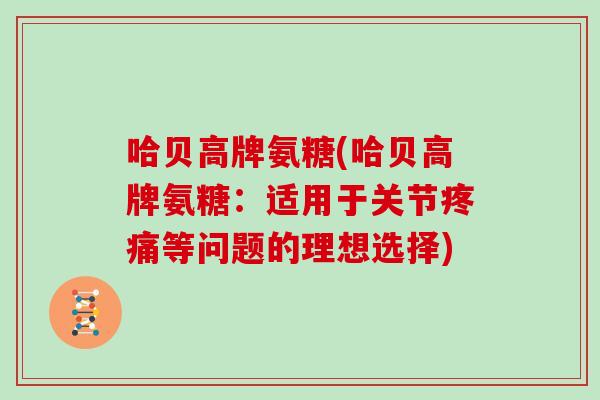 哈贝高牌氨糖(哈贝高牌氨糖：适用于关节等问题的理想选择)