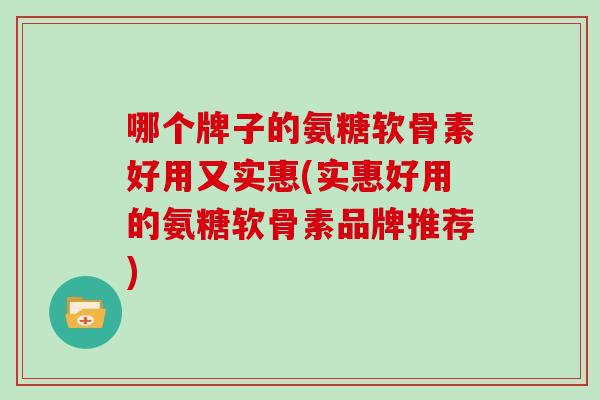 哪个牌子的氨糖软骨素好用又实惠(实惠好用的氨糖软骨素品牌推荐)
