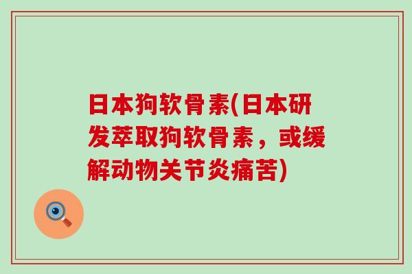 日本狗软骨素(日本研发萃取狗软骨素,或缓解动物痛苦) 日本狗软骨素(日本研发萃取狗软骨素,或缓解动物痛苦)