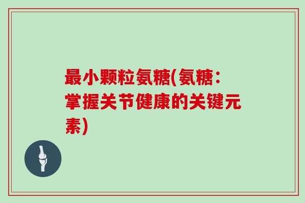 小颗粒氨糖(氨糖:掌握关节健康的关键元素) 小颗粒氨糖(氨糖:掌握关节健康的关键元素)