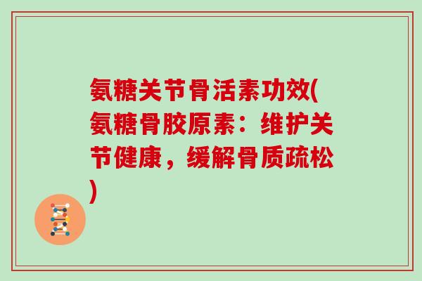氨糖关节骨活素功效(氨糖骨胶原素:维护关节健康,缓解) 氨糖关节骨活素功效(氨糖骨胶原素:维护关节健康,缓解)