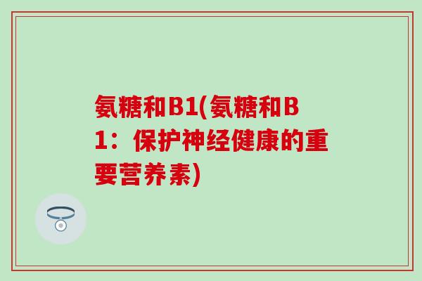 氨糖和B1(氨糖和B1:保护健康的重要营养素) 氨糖和B1(氨糖和B1:保护健康的重要营养素)