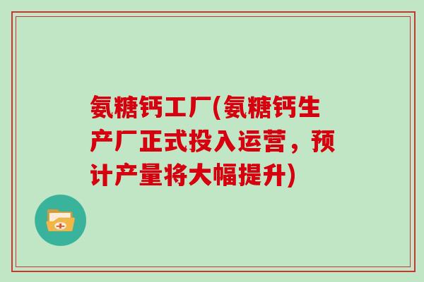 氨糖钙工厂(氨糖钙生产厂正式投入运营，预计产量将大幅提升)