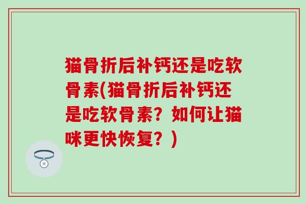 猫后补钙还是吃软骨素(猫后补钙还是吃软骨素？如何让猫咪更快恢复？)