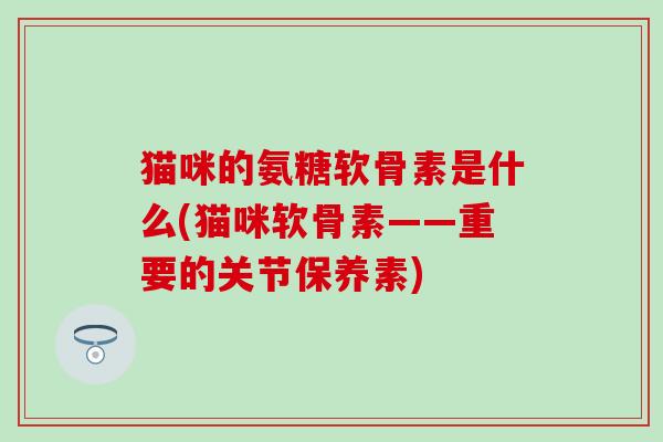 猫咪的氨糖软骨素是什么(猫咪软骨素——重要的关节保养素) 猫咪的氨糖软骨素是什么(猫咪软骨素——重要的关节保养素)