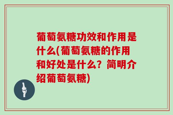 葡萄氨糖功效和作用是什么(葡萄氨糖的作用和好处是什么？简明介绍葡萄氨糖)