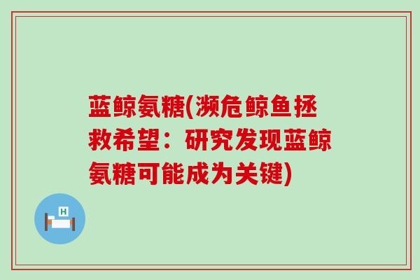 蓝鲸氨糖(濒危鲸鱼拯救希望：研究发现蓝鲸氨糖可能成为关键)
