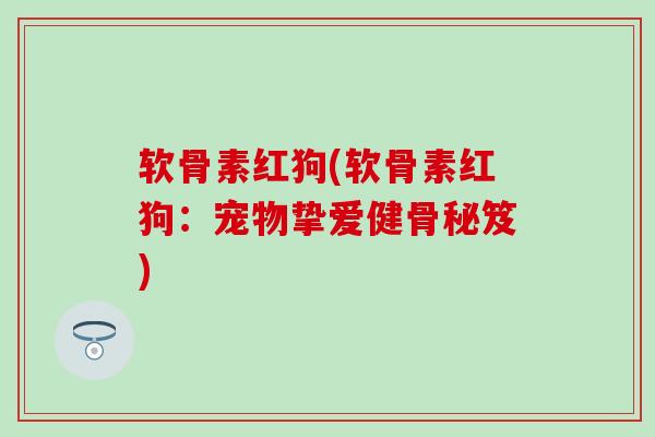 软骨素红狗(软骨素红狗：宠物挚爱健骨秘笈)