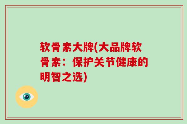 软骨素大牌(大品牌软骨素：保护关节健康的明智之选)
