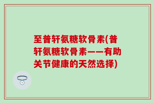 至普轩氨糖软骨素(普轩氨糖软骨素——有助关节健康的天然选择)