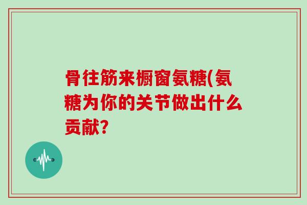 骨往筋来橱窗氨糖(氨糖为你的关节做出什么贡献？