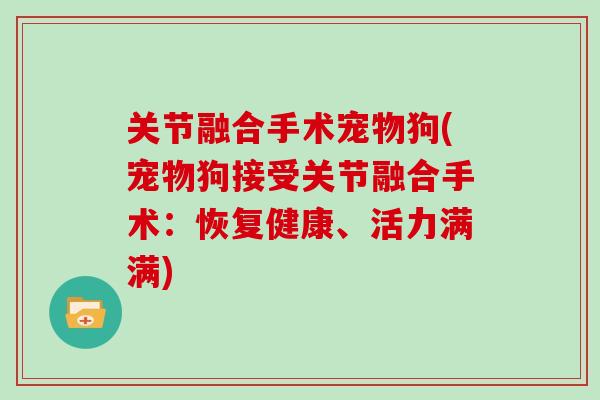 关节融合手术宠物狗(宠物狗接受关节融合手术:恢复健康、活力满满) 关节融合手术宠物狗(宠物狗接受关节融合手术:恢复健康、活力满满)