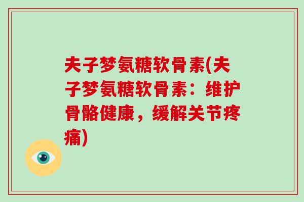 夫子梦氨糖软骨素(夫子梦氨糖软骨素：维护骨骼健康，缓解关节)