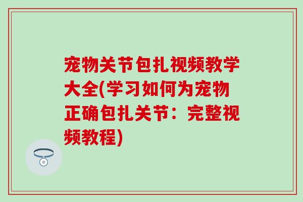 宠物关节包扎视频教学大全(学习如何为宠物正确包扎关节:完整视频教程) 宠物关节包扎视频教学大全(学习如何为宠物正确包扎关节:完整视频教程)