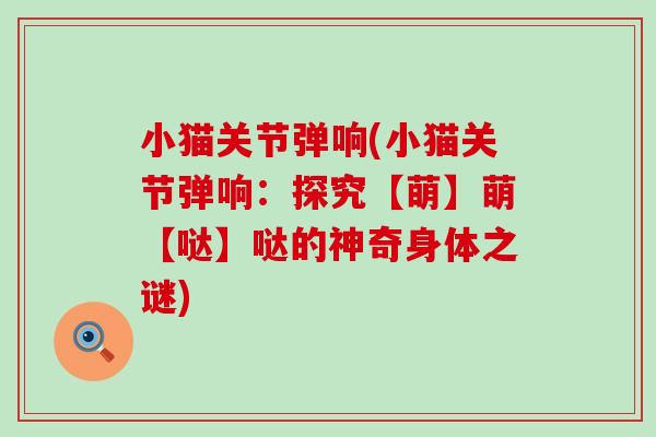 小猫关节弹响(小猫关节弹响:探究【萌】萌【哒】哒的神奇身体之谜) 小猫关节弹响(小猫关节弹响:探究【萌】萌【哒】哒的神奇身体之谜)